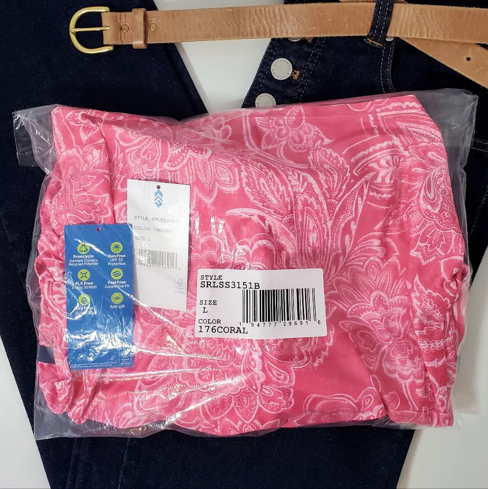 NWOT Free Country Triple Strap Tankini Swim Top - Coral Navy - Large - Picture 3 of 9